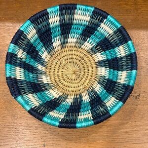 Handwoven Blue and Tan Basket
